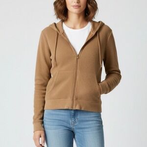 Skims Crop Waffle Lounge Zip Up Hoodie in Tan Long Sleeve Lounge Size XL